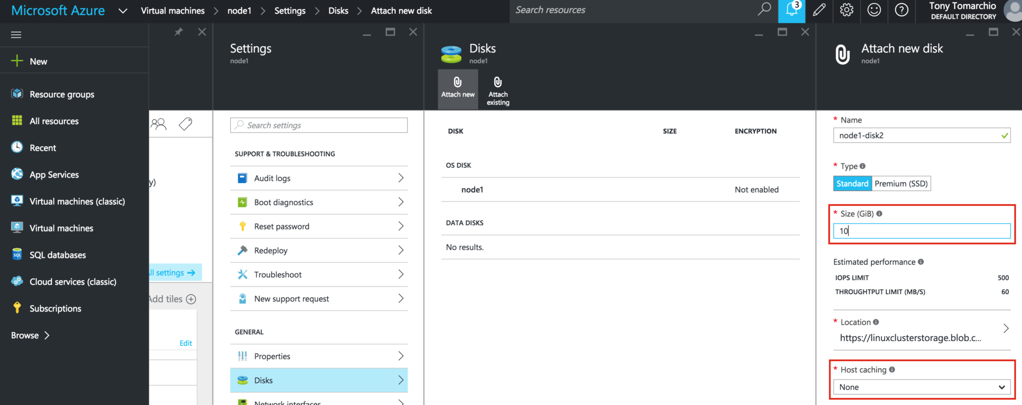 Attach disk. VM user data password.